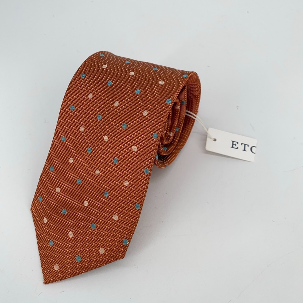 Eton Tie Mens One Size Brown Dotted Silk Classic Fit Luxury Necktie England Made